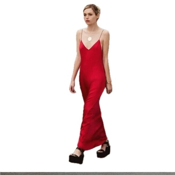 Reformation 100% Silk Red Spagetti Tie ShoulderMaxi Slip Dress - Picture 1 of 8